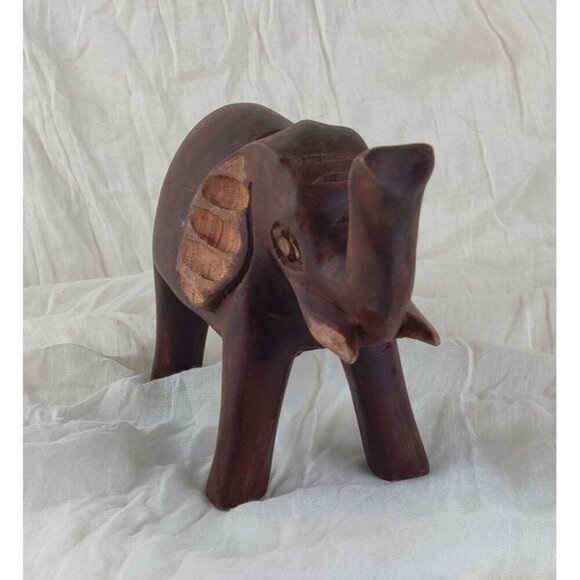 Hand Carved Wood Elephant Folk Art Figurine Decor African Vintage - Picture 2 of 8